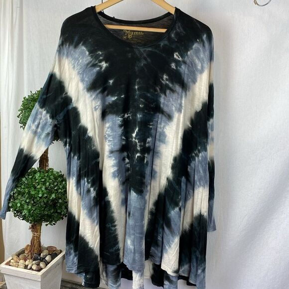 Show Me Your Mumu Gray & Black Tie Dye Long Sleeve Tunic Top Dress M - Picture 1 of 4